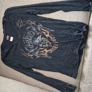Harley-Davidson Black and Orange Long Sleeve Tee